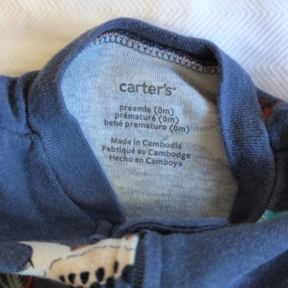 carter's preemie cotton dino 2-way zipper footie sleeper pajamas with mitts - Picture 4 of 6